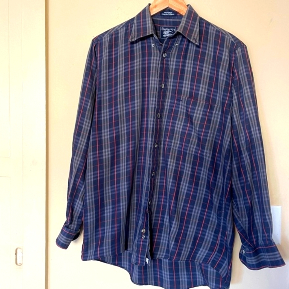 Burberry Blue and Red Plaid Men's Shirt